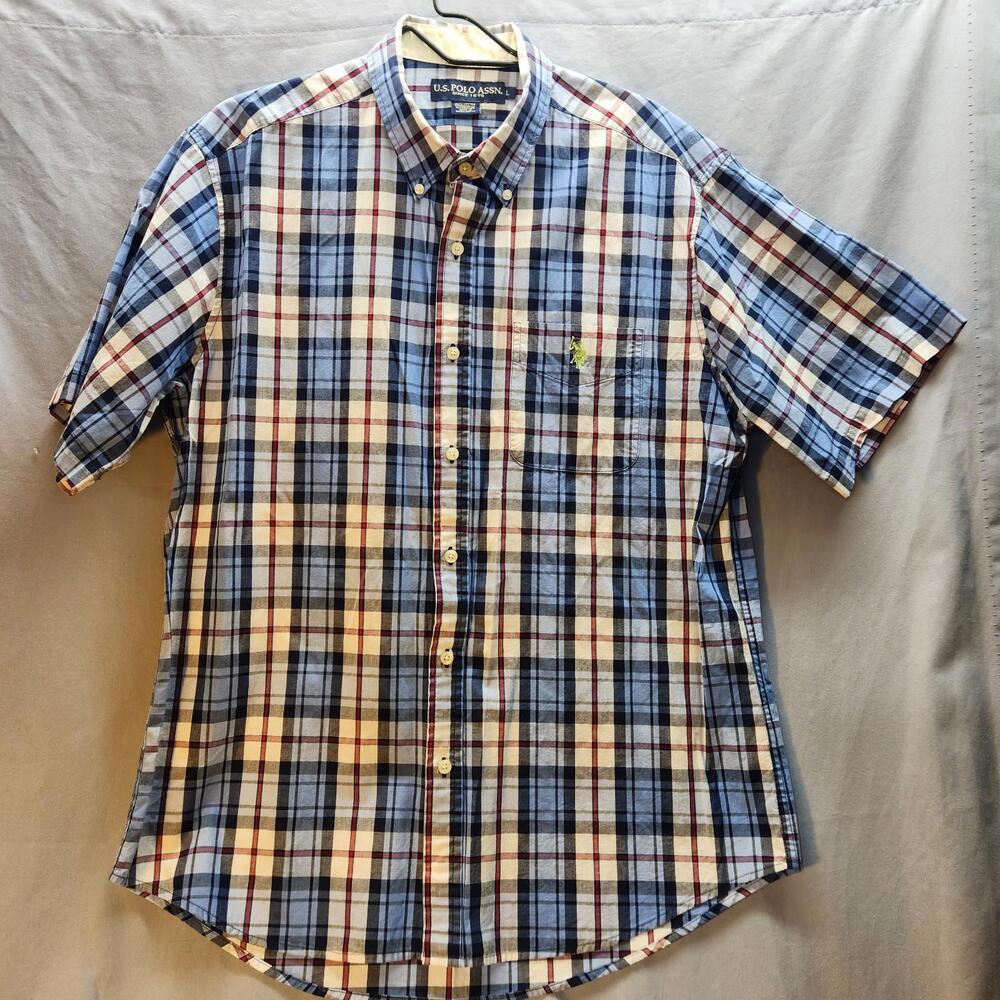 Ralph Lauren US Polo Assn Short Sleeve Button Down Plaid‎ Shirt Size Large